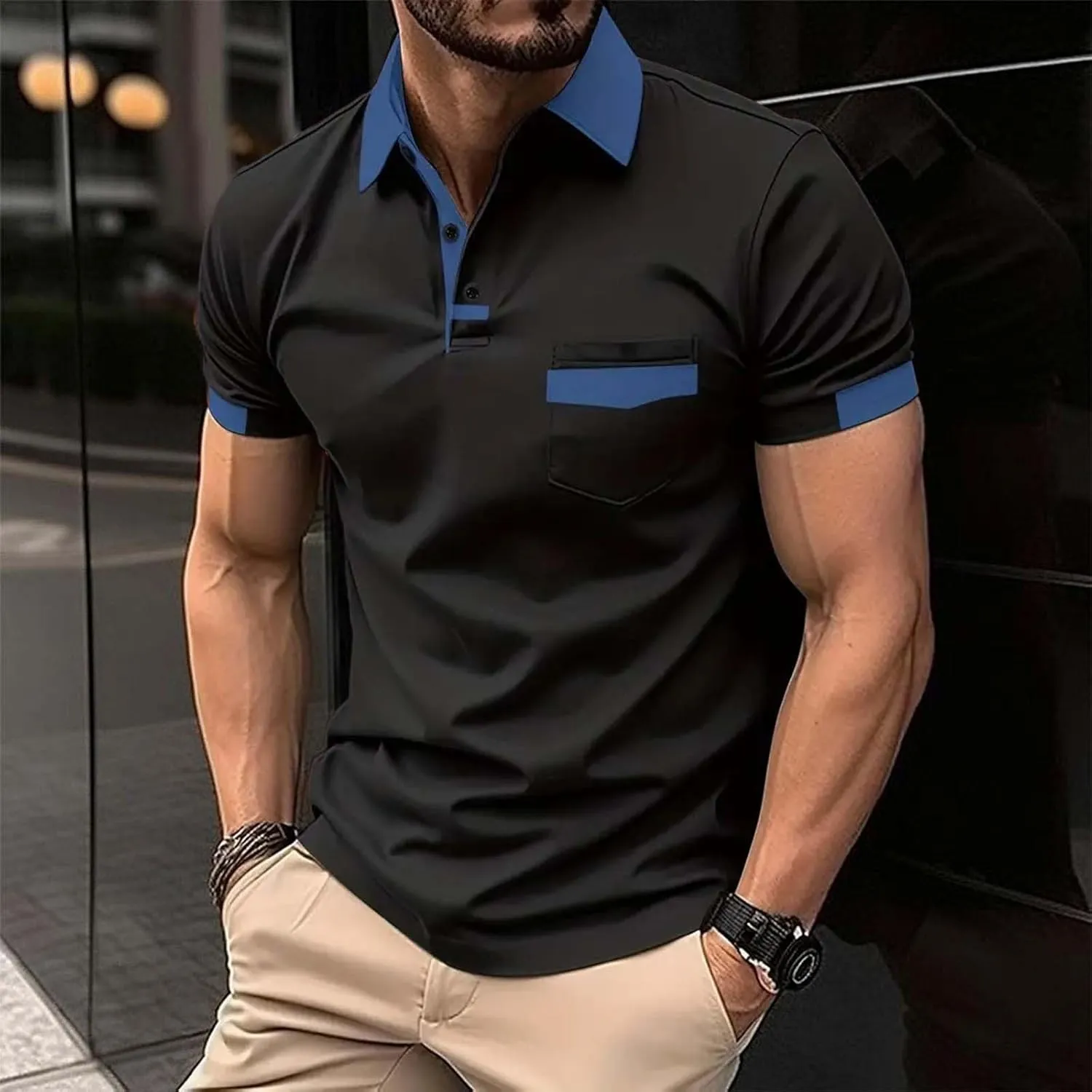 Mens Big and Tall Shirts Autumn Casual Long Sleeve Button Solid Color Long Sleeve T Shirt Top Mens Polo Tee Shirts