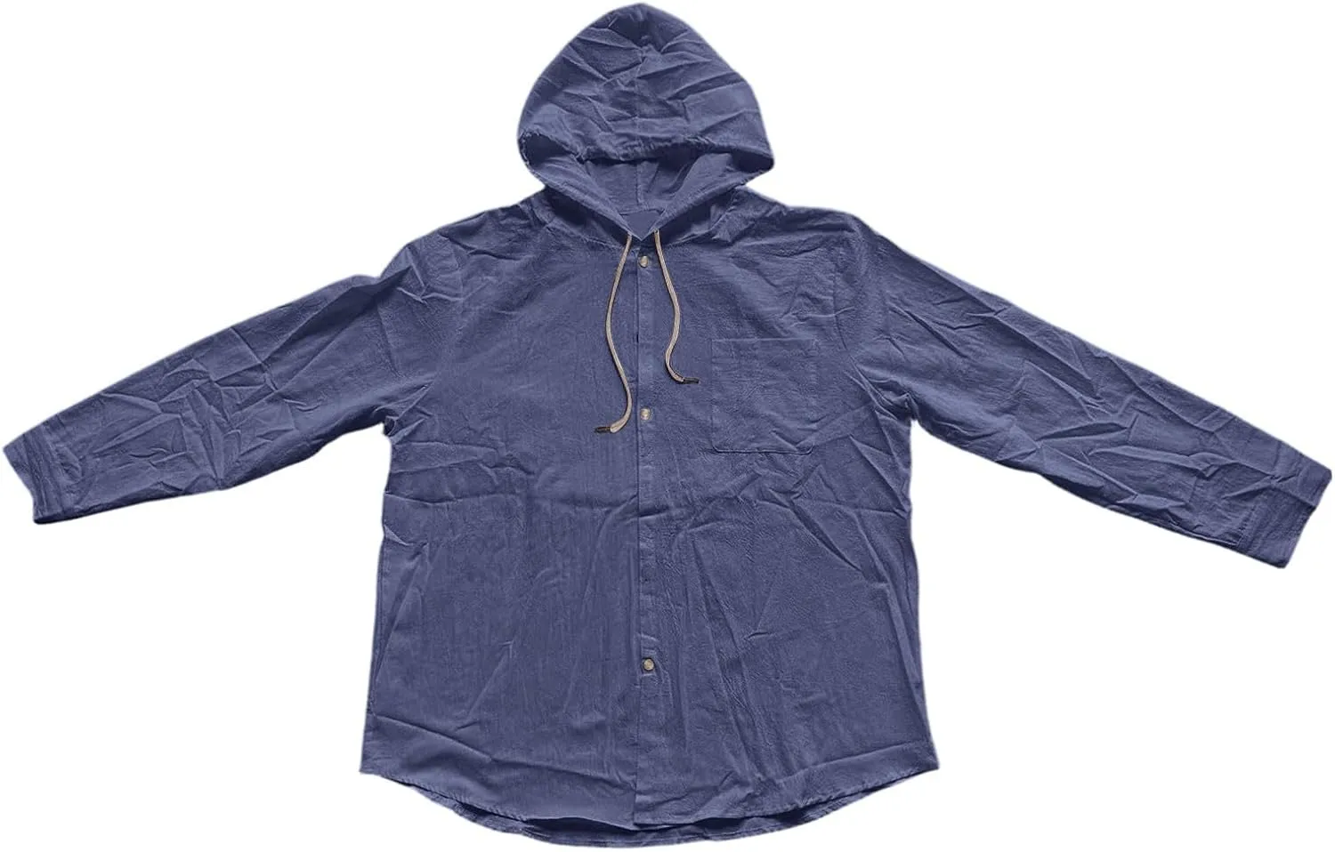 Mens Button Up Hoodies Cotton Linen Long Sleeve Lightweight Summer Sun Protection Hooded Beach Shirts