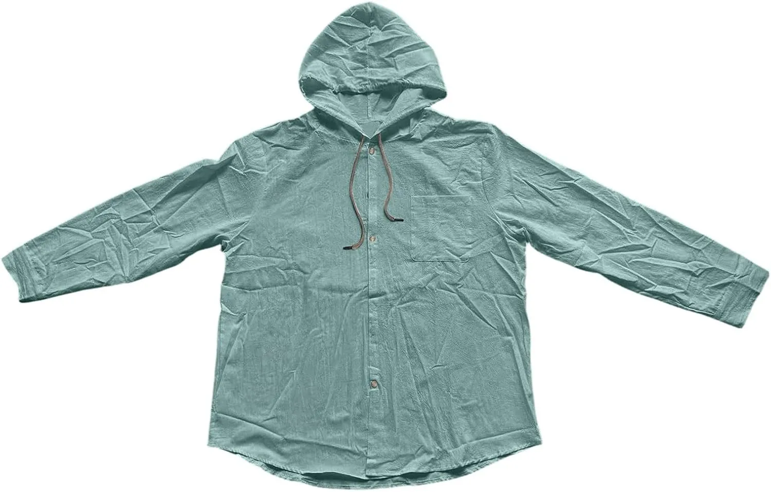 Mens Button Up Hoodies Cotton Linen Long Sleeve Lightweight Summer Sun Protection Hooded Beach Shirts