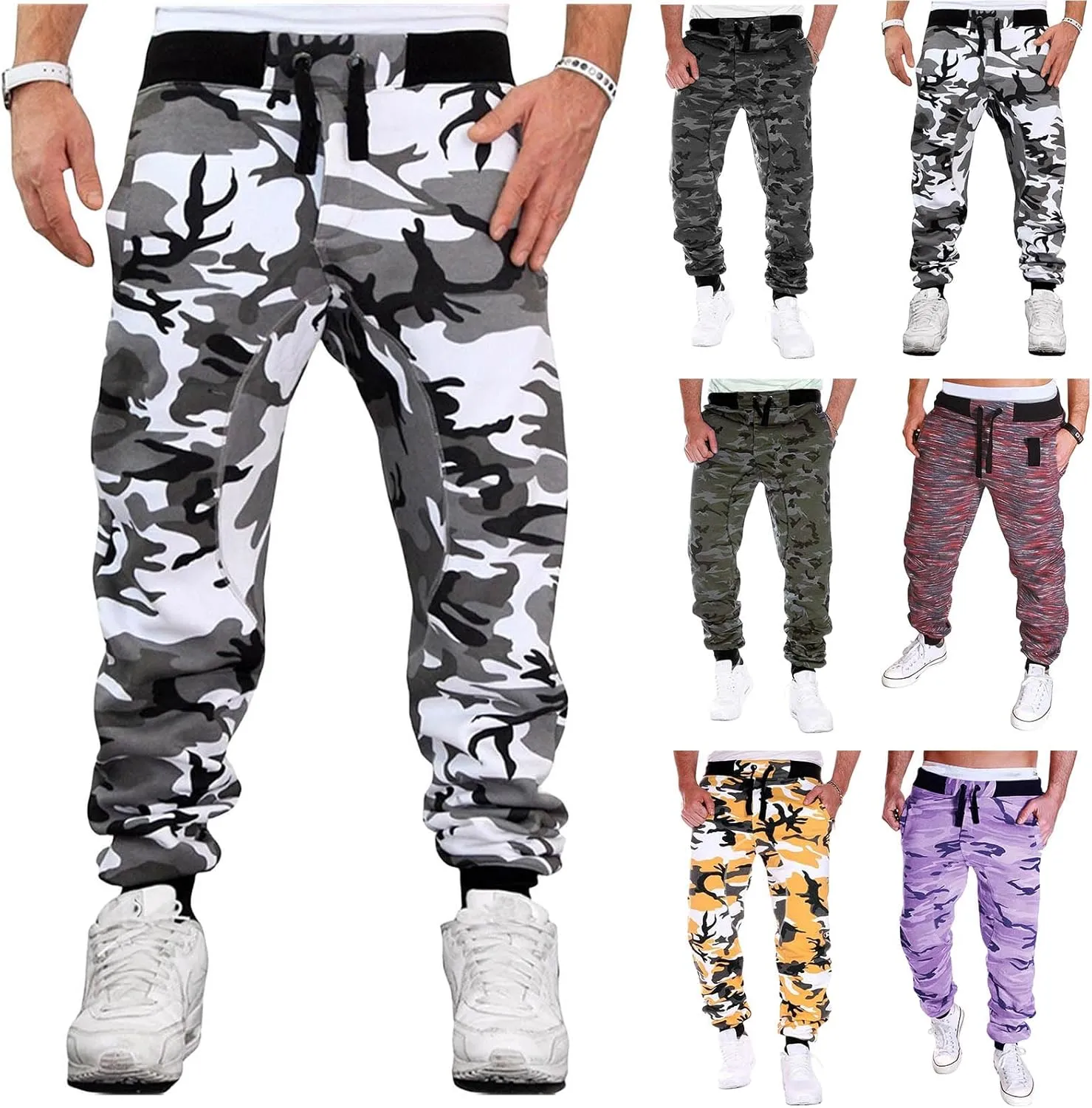 Men's Camouflage Sweatpants, Loose Casual Stretch Classic Fit Straight Camo Pants Sports Joggers Trousers with Pocket