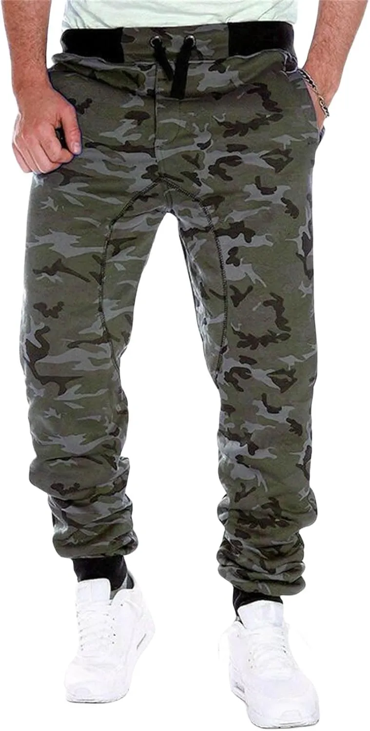 Men's Camouflage Sweatpants, Loose Casual Stretch Classic Fit Straight Camo Pants Sports Joggers Trousers with Pocket