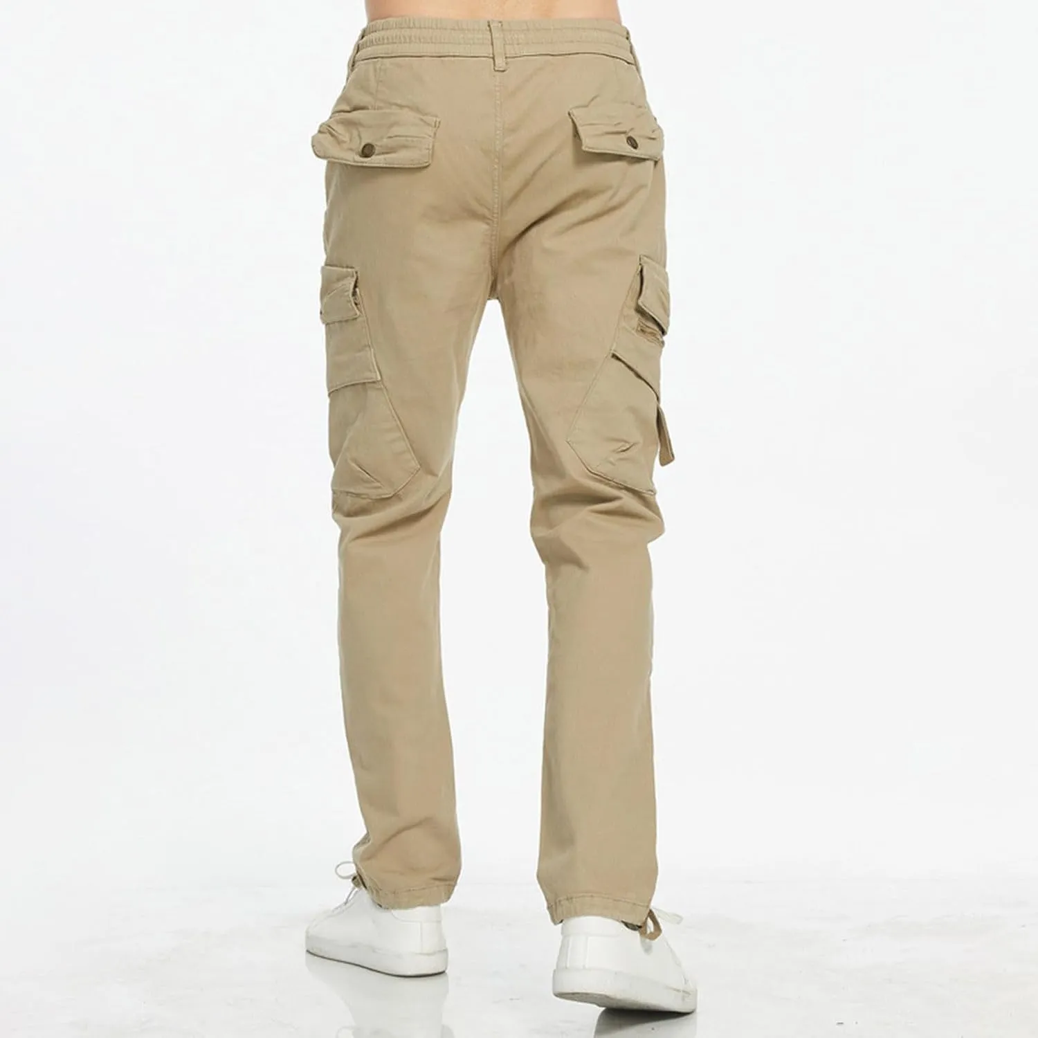 Mens Cargo Pants Casual Drawstring Cotton Jogger Outdoor Hiking Work Sweatpants with Pockets