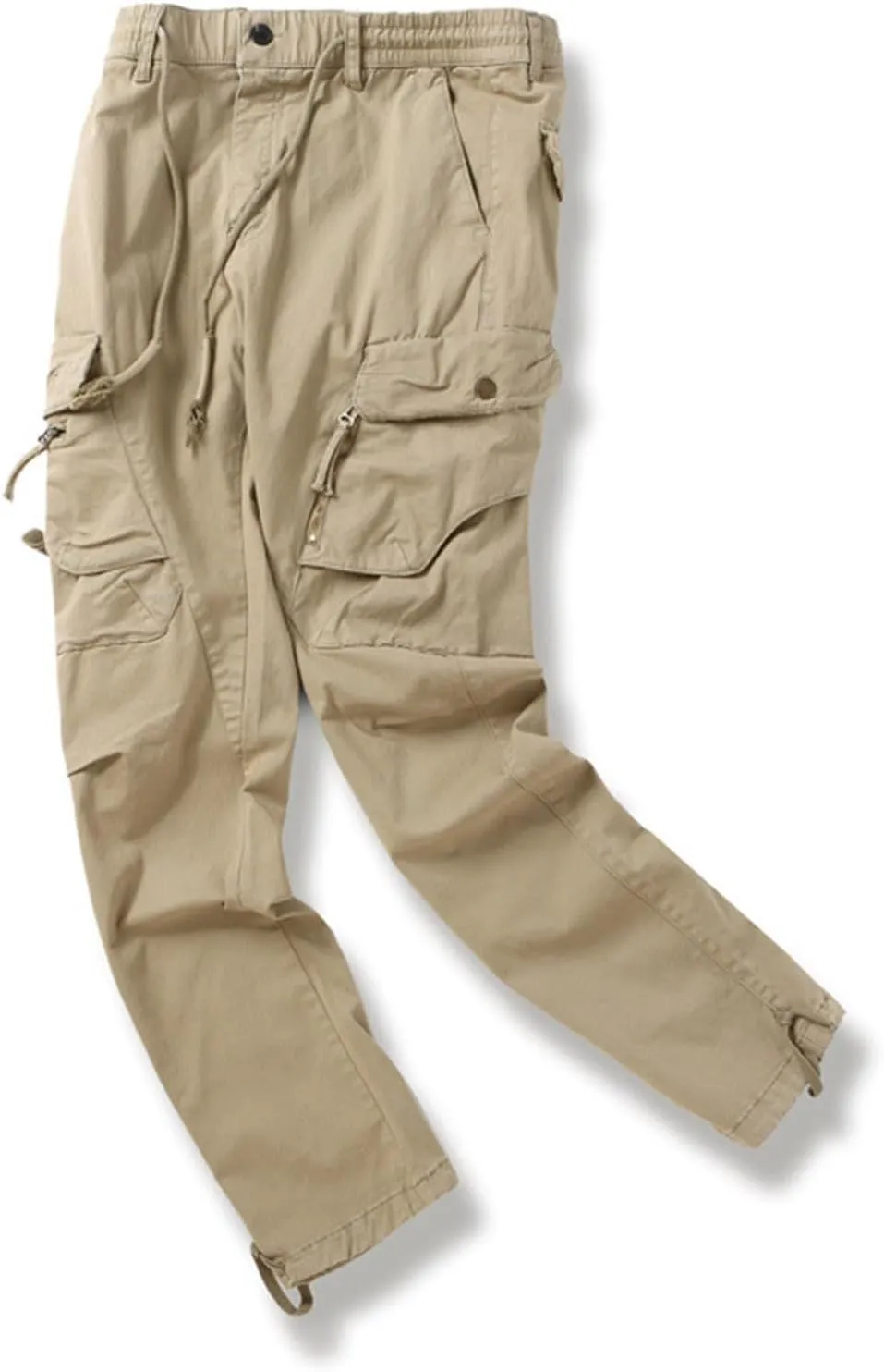 Mens Cargo Pants Casual Drawstring Cotton Jogger Outdoor Hiking Work Sweatpants with Pockets