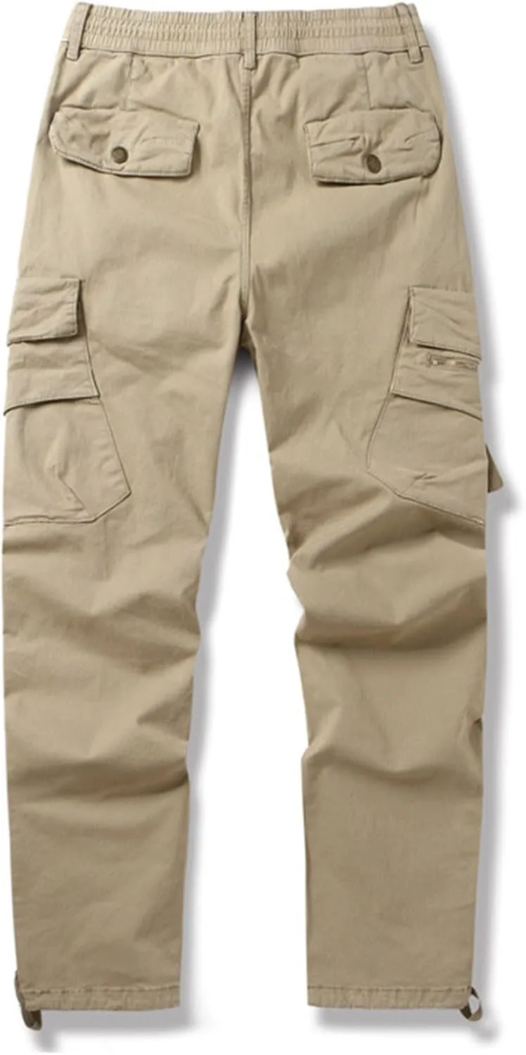 Mens Cargo Pants Casual Drawstring Cotton Jogger Outdoor Hiking Work Sweatpants with Pockets