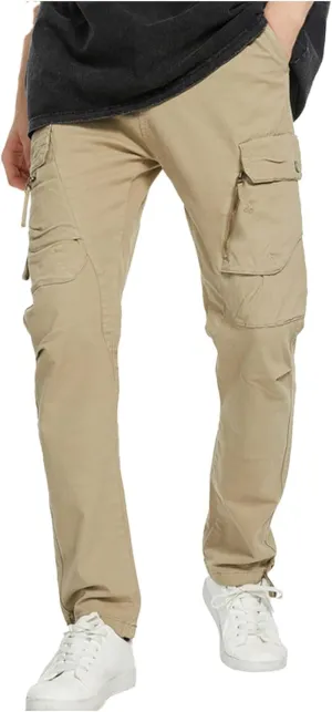 Mens Cargo Pants Casual Drawstring Cotton Jogger Outdoor Hiking Work Sweatpants with Pockets