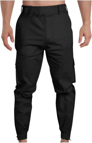 Men's Cargo Pants Casual Elastic Waist Pants Loose fit Jogger Pants Outdoor Hiking Pants Gym Pants with Pockets