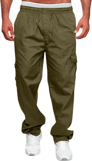 Mens Cargo Pants Casual Loose Fit Joggers Multi Pockets Outdoor Hiking Work Sweatpants