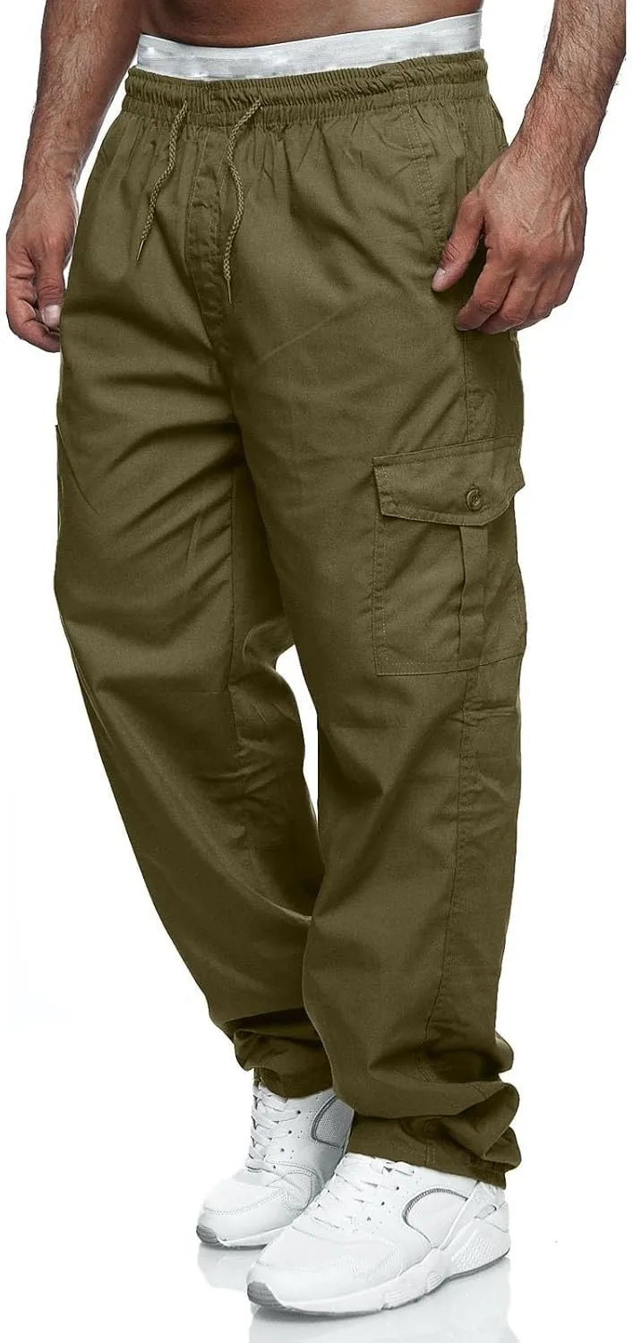Mens Cargo Pants Casual Loose Fit Joggers Multi Pockets Outdoor Hiking Work Sweatpants