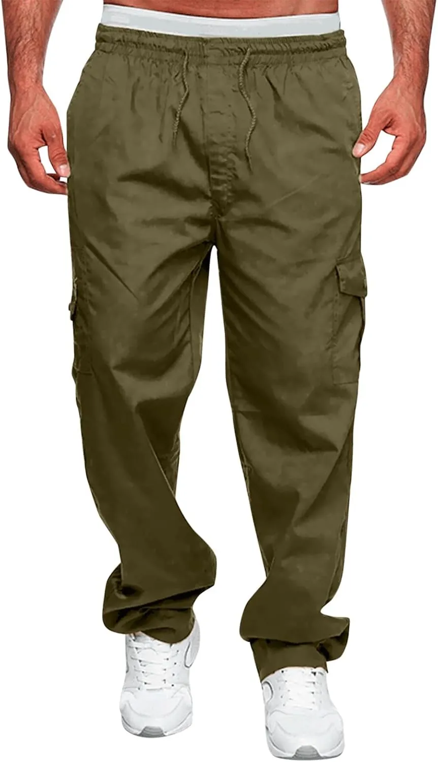 Mens Cargo Pants Casual Loose Fit Joggers Multi Pockets Outdoor Hiking Work Sweatpants