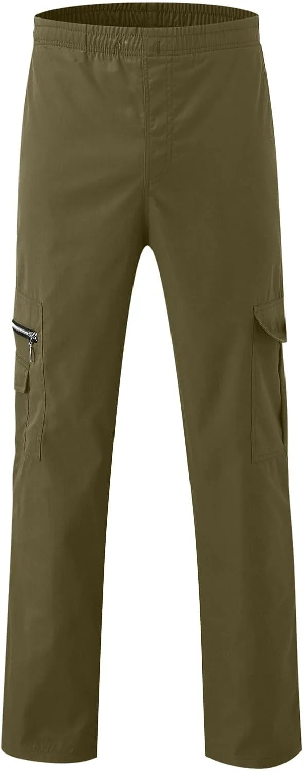 Mens Cargo Pants Casual Loose Fit Joggers Multi Pockets Outdoor Hiking Work Sweatpants
