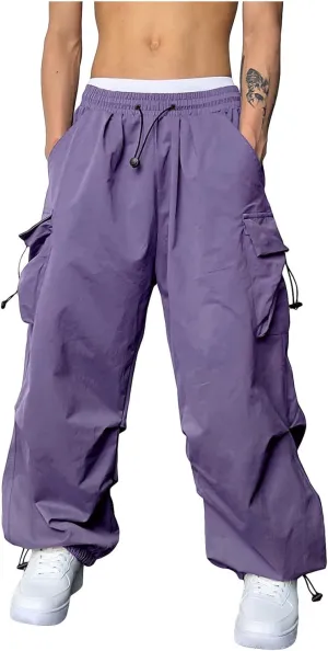 Men's Cargo Pants Elastic Waist Lightweight Drawstring Outdoor Tactical Pants Fashion Streetwear Athletic Hiking Pants