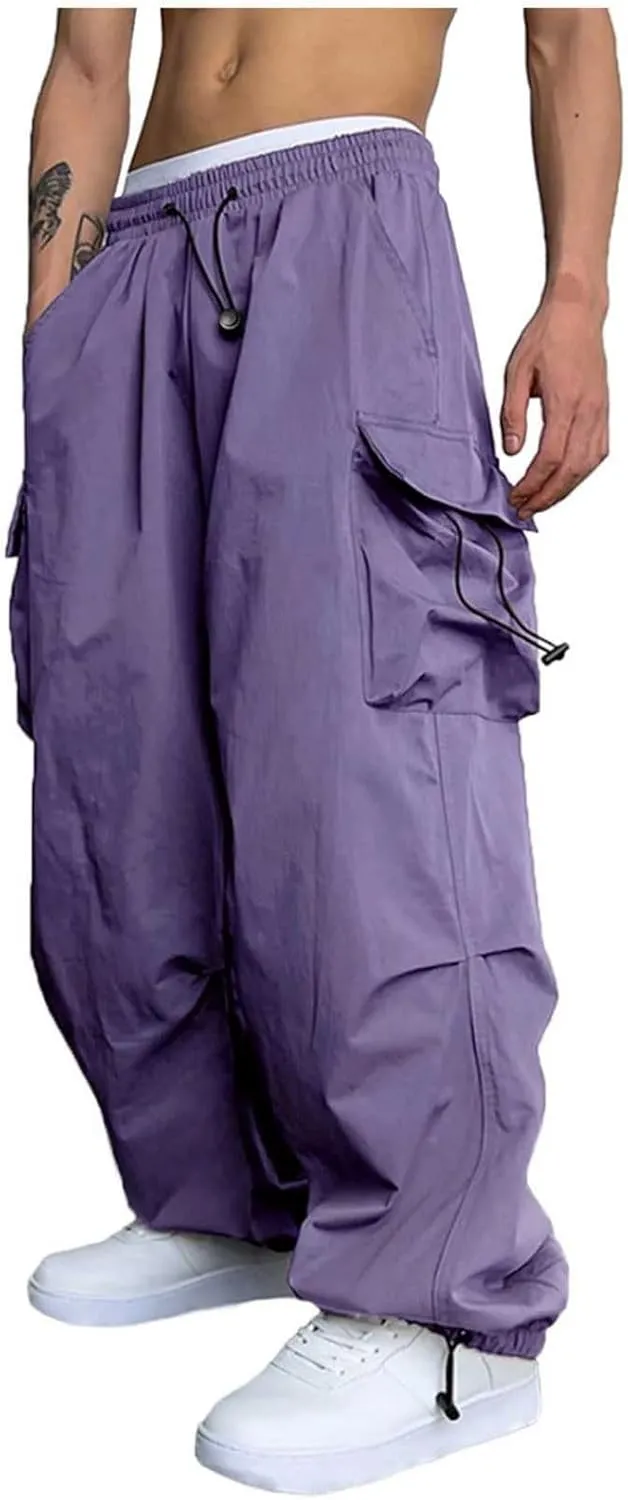 Men's Cargo Pants Elastic Waist Lightweight Drawstring Outdoor Tactical Pants Fashion Streetwear Athletic Hiking Pants