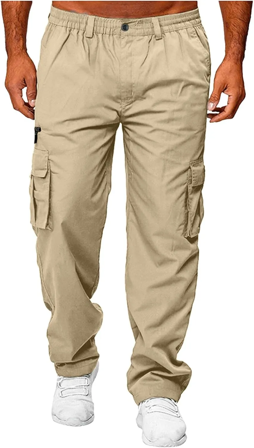 Mens Cargo Pants Relaxed Fit Outdoor Lightweight Hiking Jogger Classic Fit Multi Pockets Fashion Trousers