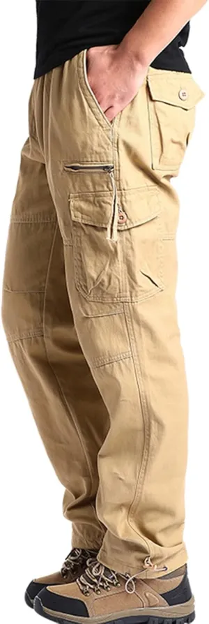 Mens Cargo Work Pants Elastic Waist Slim Fit Athletic Jogger Pants Drawstring Khaki Chinos Trousers Sweatpants