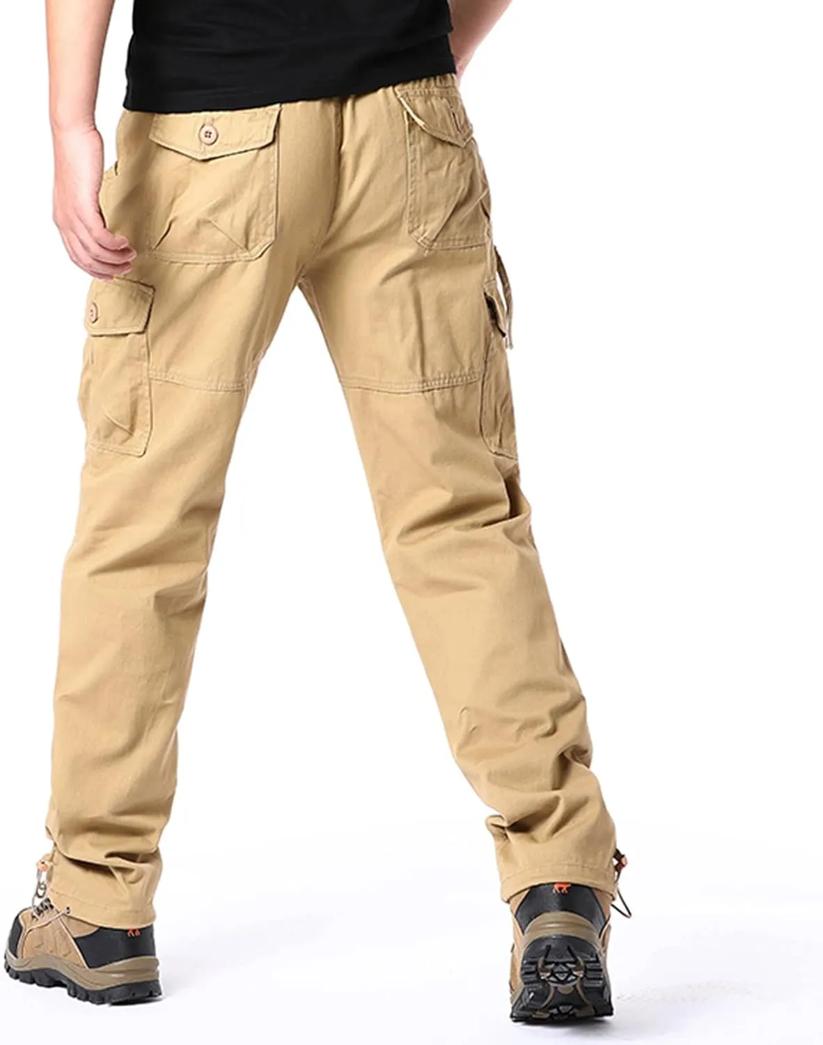 Mens Cargo Work Pants Elastic Waist Slim Fit Athletic Jogger Pants Drawstring Khaki Chinos Trousers Sweatpants
