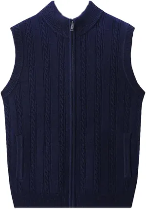 Men's Cashmere Cardigan Vest Knitwear Vest Sleeveless Zipper Cardigan Sweater Vest