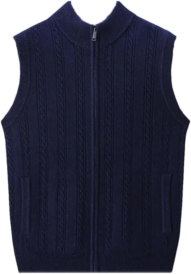 Men's Cashmere Cardigan Vest Knitwear Vest Sleeveless Zipper Cardigan Sweater Vest
