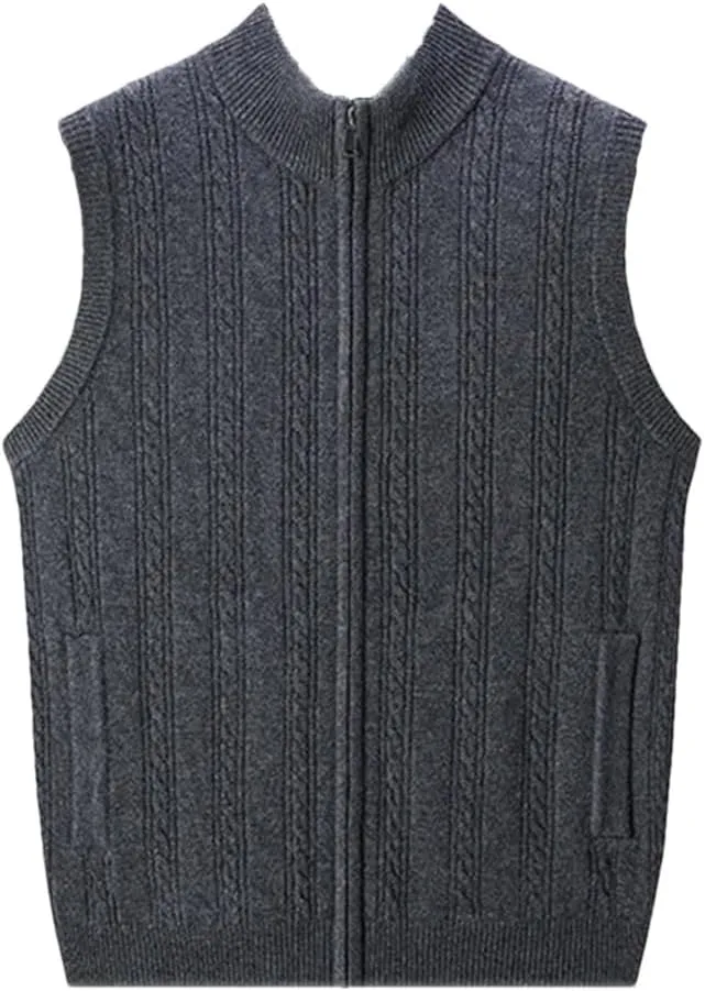 Men's Cashmere Cardigan Vest Knitwear Vest Sleeveless Zipper Cardigan Sweater Vest