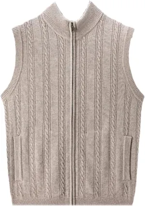 Men's Cashmere Cardigan Vest Knitwear Vest Sleeveless Zipper Cardigan Sweater Vest
