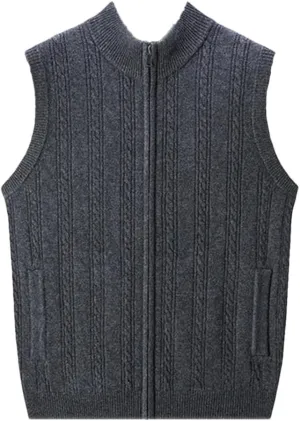 Men's Cashmere Cardigan Vest Knitwear Vest Sleeveless Zipper Cardigan Sweater Vest