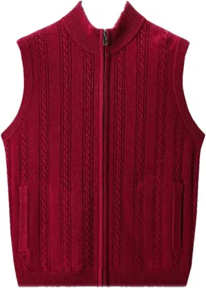 Men's Cashmere Cardigan Vest Knitwear Vest Sleeveless Zipper Cardigan Sweater Vest