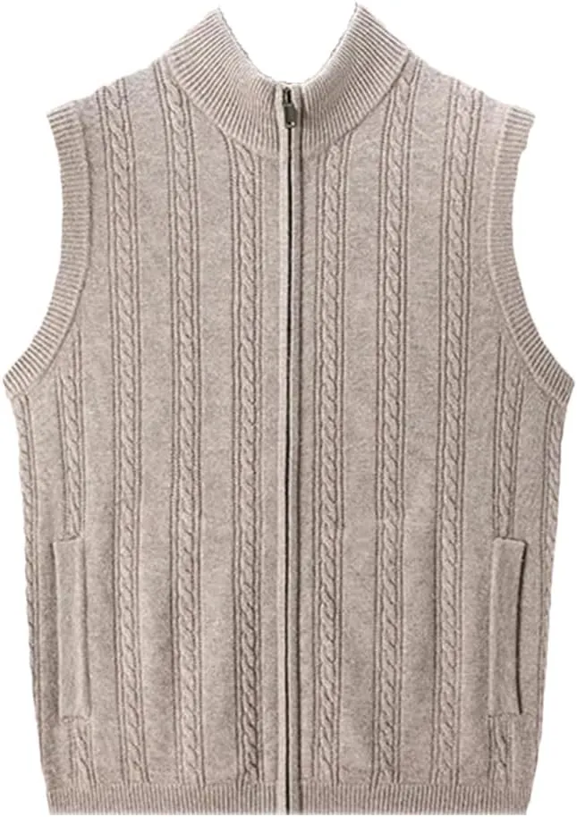 Men's Cashmere Cardigan Vest Knitwear Vest Sleeveless Zipper Cardigan Sweater Vest