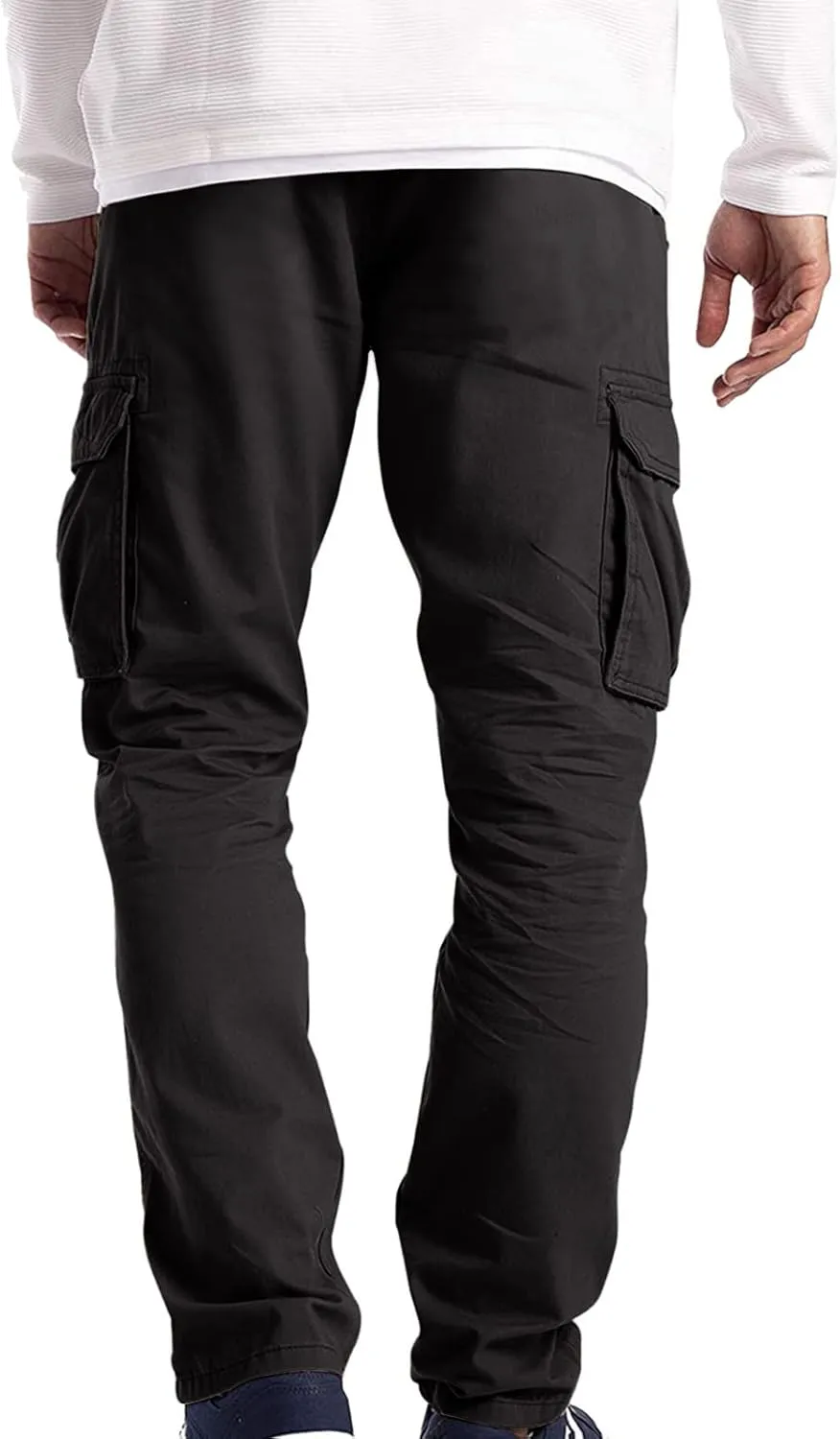 Mens Casual Cargo Pants Pleated Elastic Waist Drawstring Stretch Relaxed Fit Work Pants with Multi-Pocket