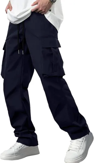 Men's Casual Cargo Pants Workout Joggers Stretch Sweatpants Drawstring Waist Hiking Tactical Pant with Multi Pockets
