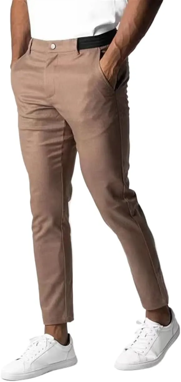 Men's Casual Elasticity Slim Fit Active Chinos Pants, Classic Wrinkle-Resistant Stretch Work Pants