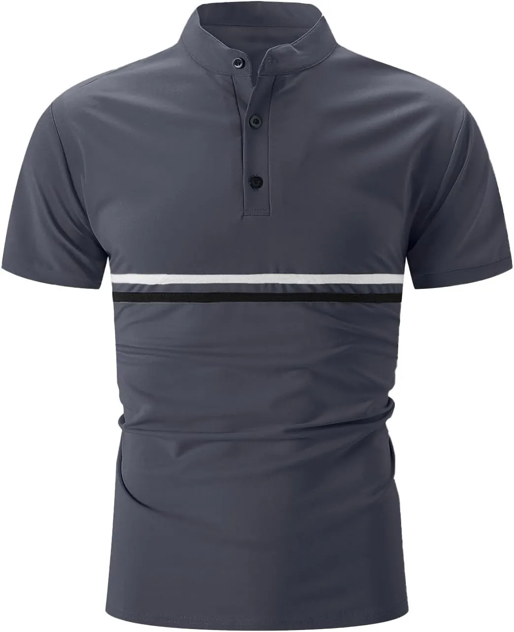 Mens Casual Golf Shirts Henley Neck Quarter Button Short Sleeve T-Shirt Loose Fit Striped Activewear Work Shirts