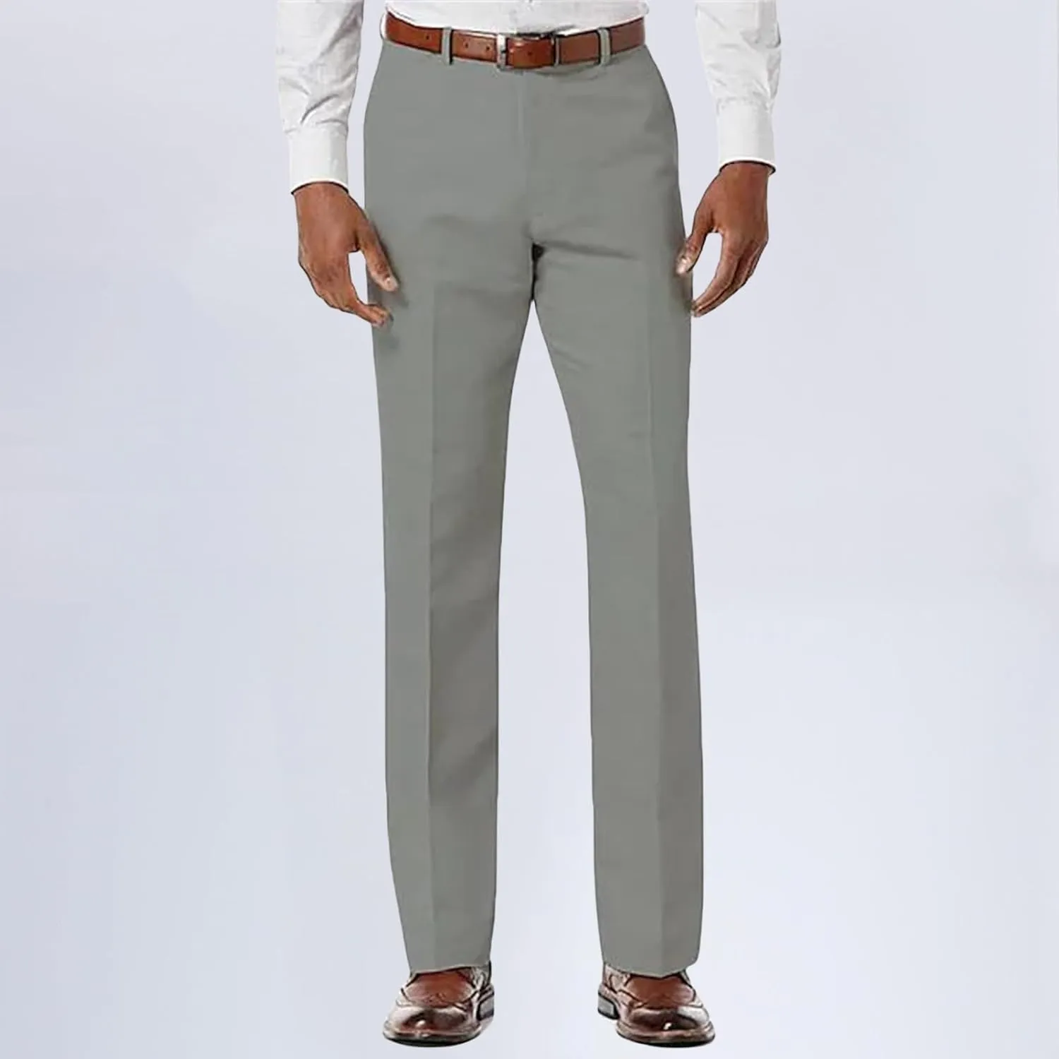 Men's Casual Straight-Fit Pants, Lightweight Wrinkle Free Dress Pants Stretch Flat Front Summer Spring Dress Slacks