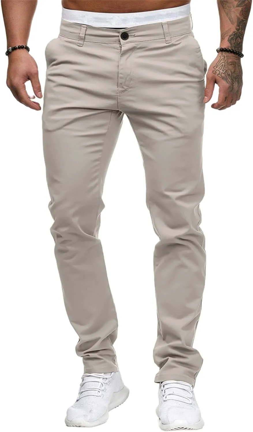Mens Chinos Casual Pants Skinny Fit Stretch Flat Front Flex Waist Dress Pant Lightweight Comfort Straight Dress Slacks