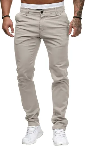 Mens Chinos Casual Pants Skinny Fit Stretch Flat Front Flex Waist Dress Pant Lightweight Comfort Straight Dress Slacks