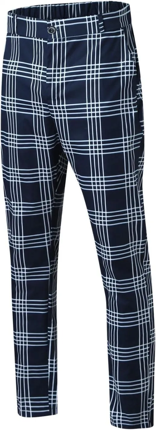 Men's Classic Fit Dress Pants Chinos Stretch Flat-Front Dress Pants Plaid Skinny Tapered Business Trousers Pencil Pants