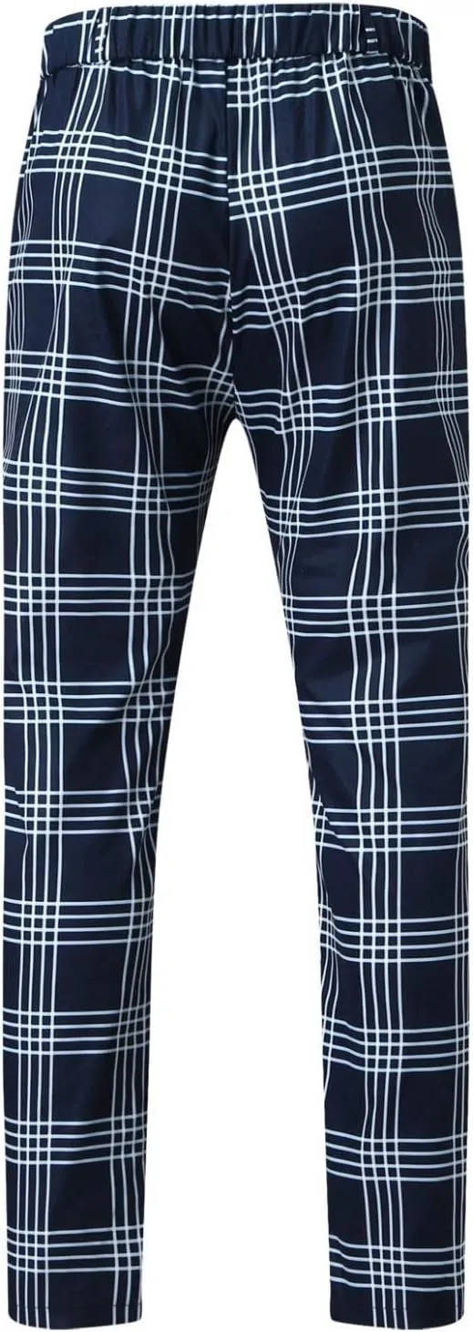 Men's Classic Fit Dress Pants Chinos Stretch Flat-Front Dress Pants Plaid Skinny Tapered Business Trousers Pencil Pants