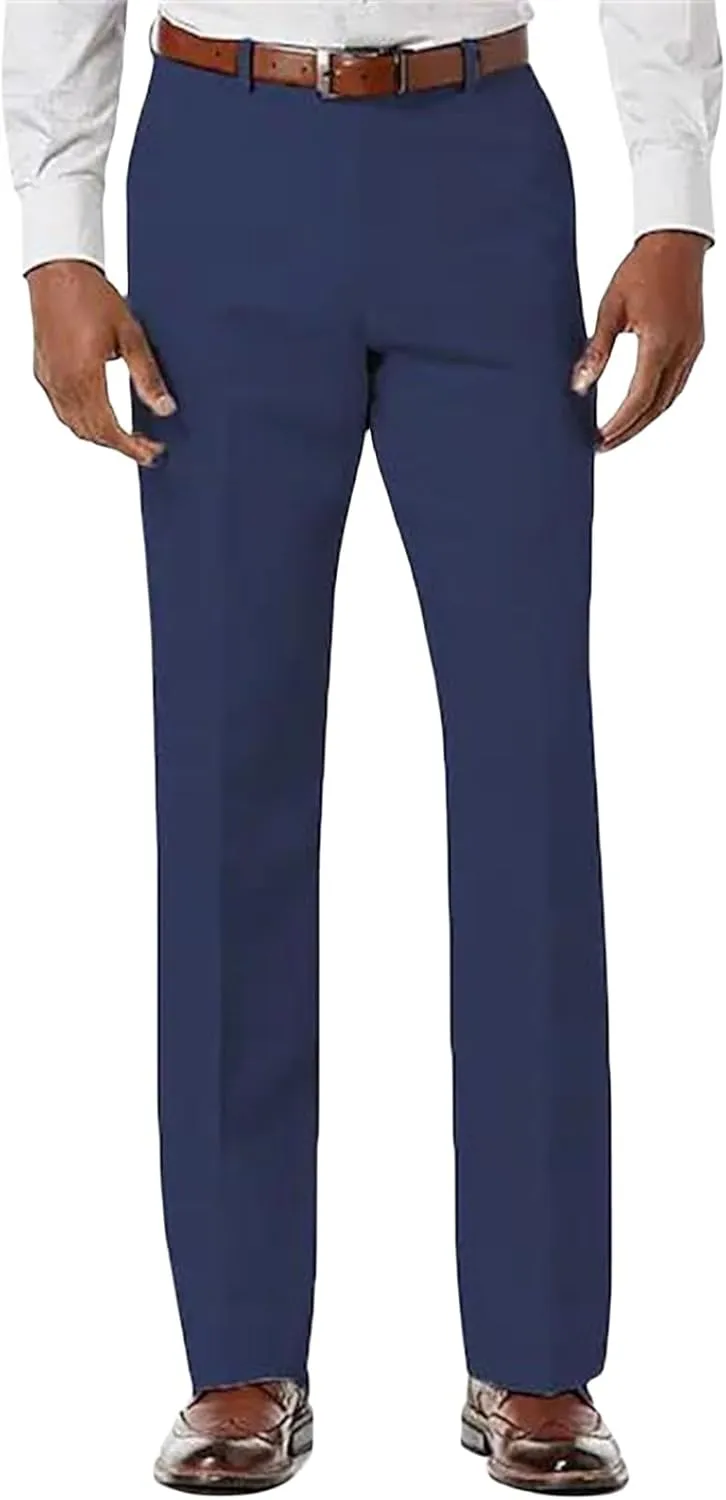 Men's Classic Fit Pants Waist Flat Front Dress Pant Straight Casual Trousers