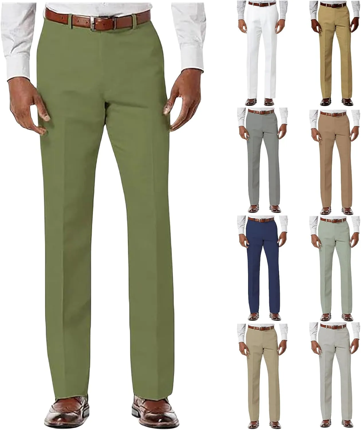 Men's Classic Fit Pants Waist Flat Front Dress Pant Straight Casual Trousers