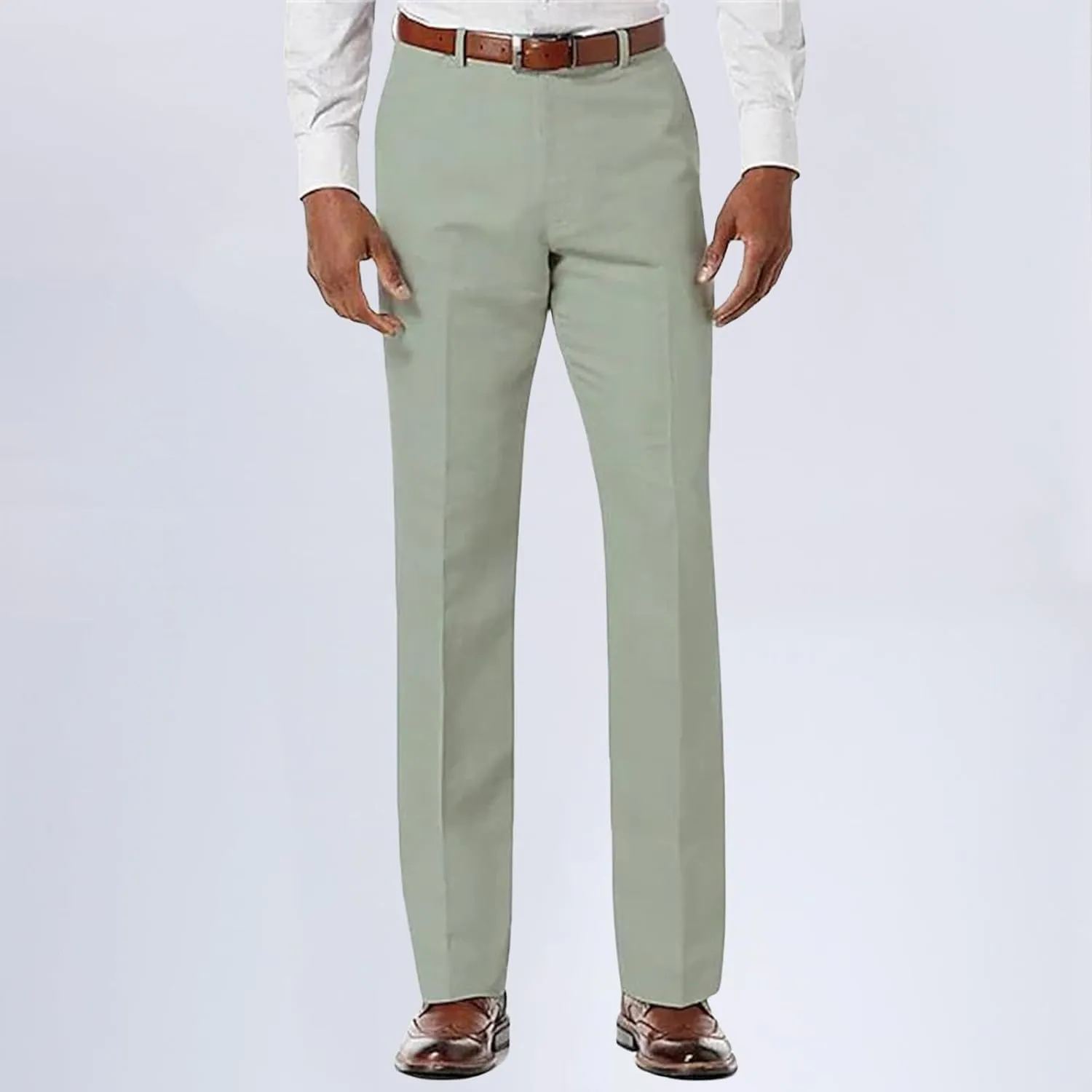 Men's Classic Fit Pants Waist Flat Front Dress Pant Straight Casual Trousers