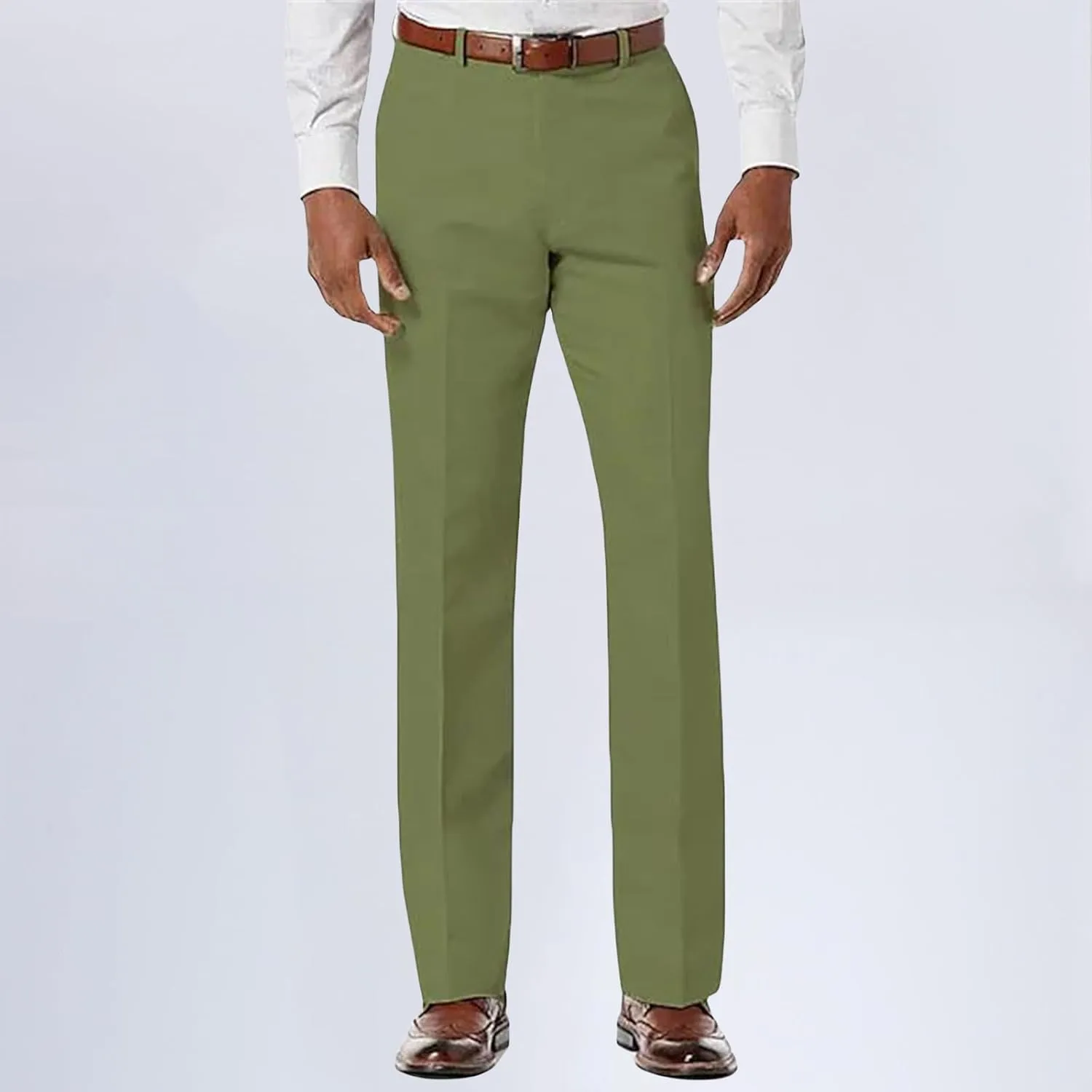 Men's Classic Fit Pants Waist Flat Front Dress Pant Straight Casual Trousers