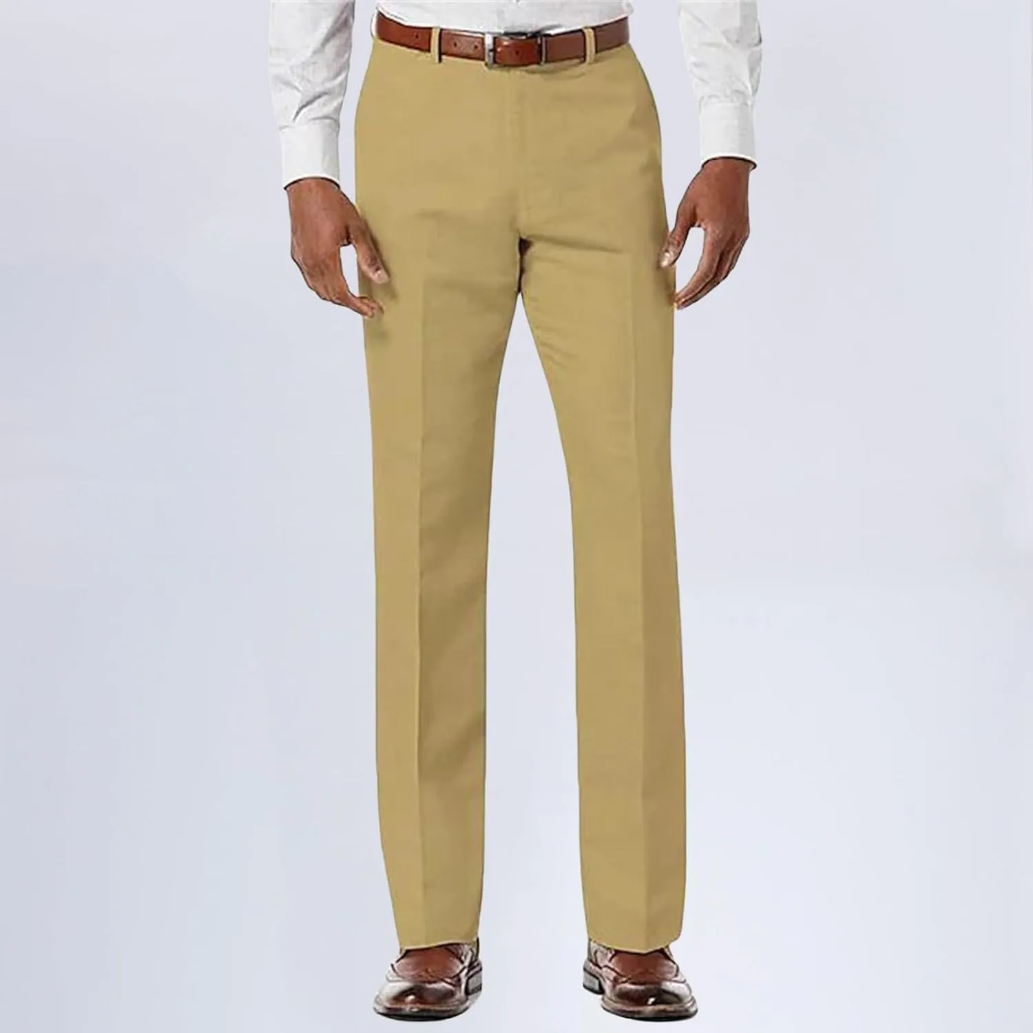 Men's Classic Fit Pants Waist Flat Front Dress Pant Straight Casual Trousers