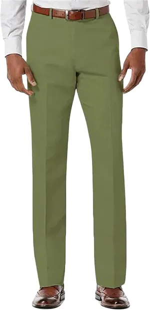 Men's Classic Fit Pants Waist Flat Front Dress Pant Straight Casual Trousers
