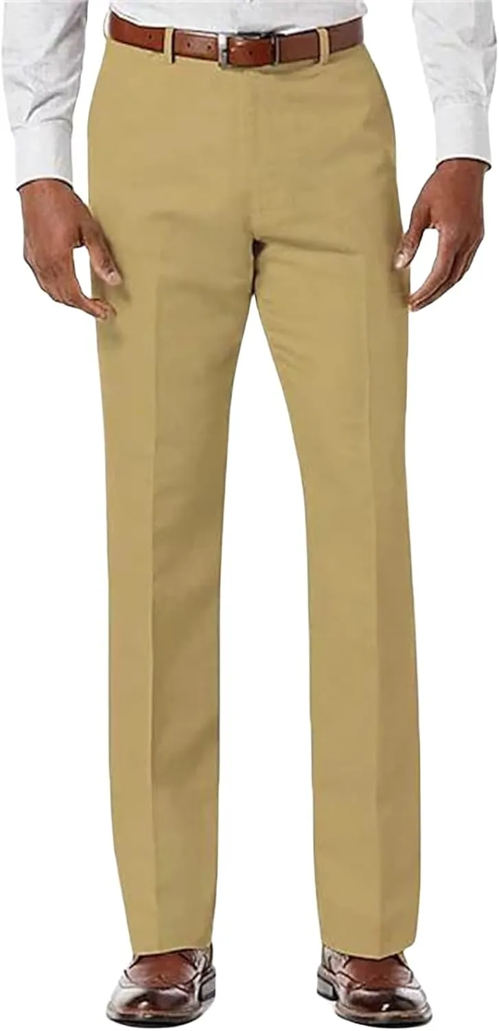 Men's Classic Fit Pants Waist Flat Front Dress Pant Straight Casual Trousers