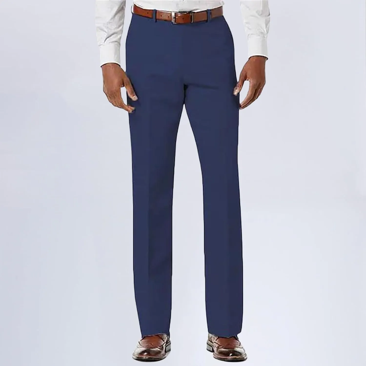 Men's Classic Fit Pants Waist Flat Front Dress Pant Straight Casual Trousers