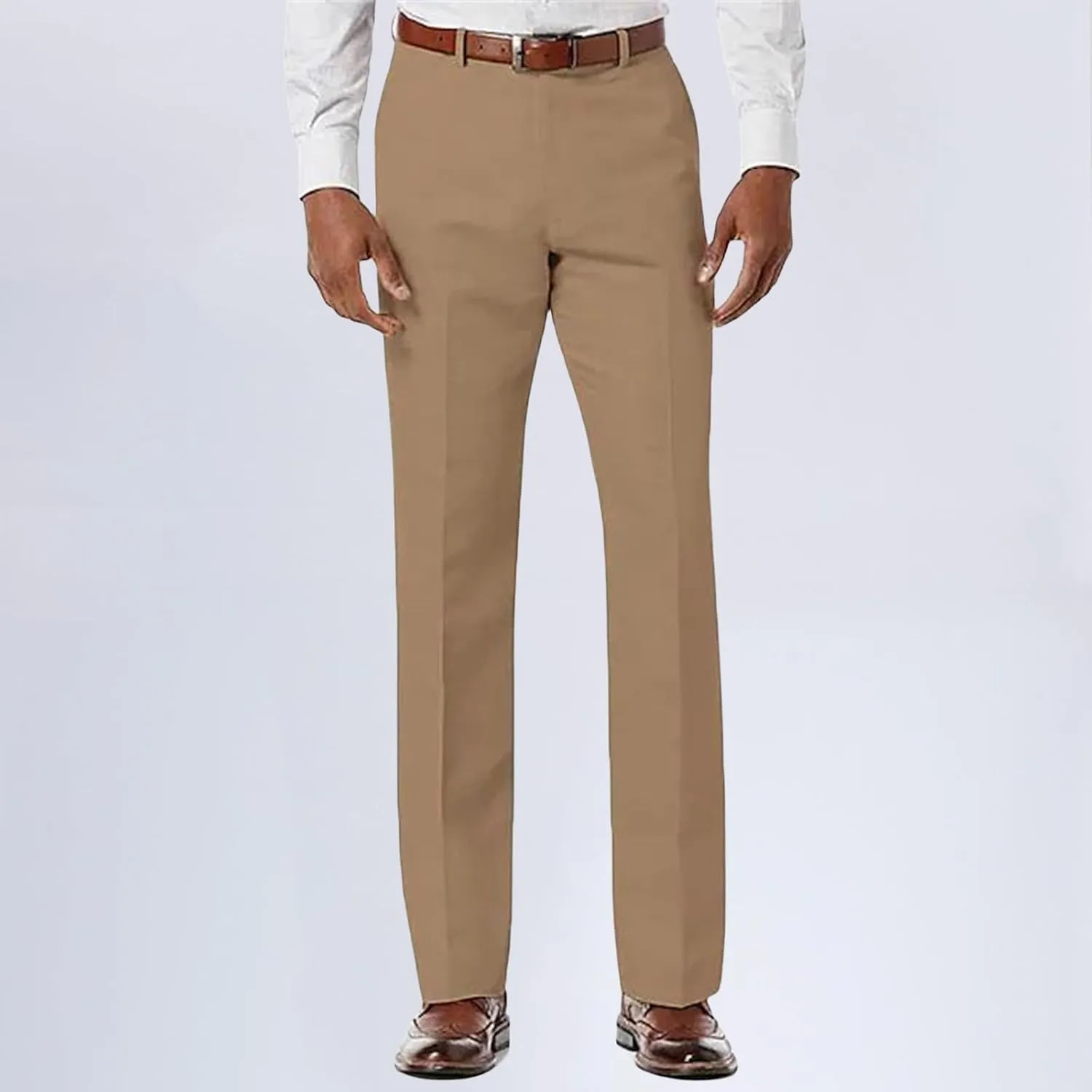 Men's Classic Fit Pants Waist Flat Front Dress Pant Straight Casual Trousers