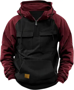 Mens Corduroy Sweater with Elbow Patches Hoodie Half Zipper Hooded 1/4 Button Up Pullover Fall Polo Sweaters Mens