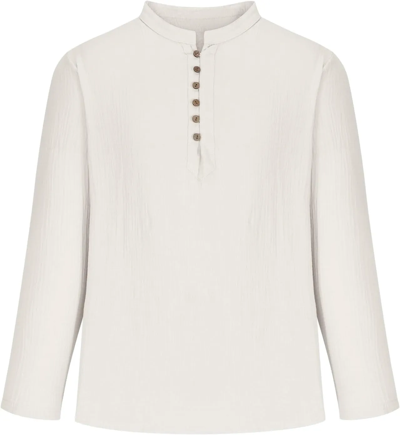 Men's Cotton Linen Casual Henley Shirts Long Sleeve Beach T Shirts Button Down Long Sleeve Solid Color Basic Pullover