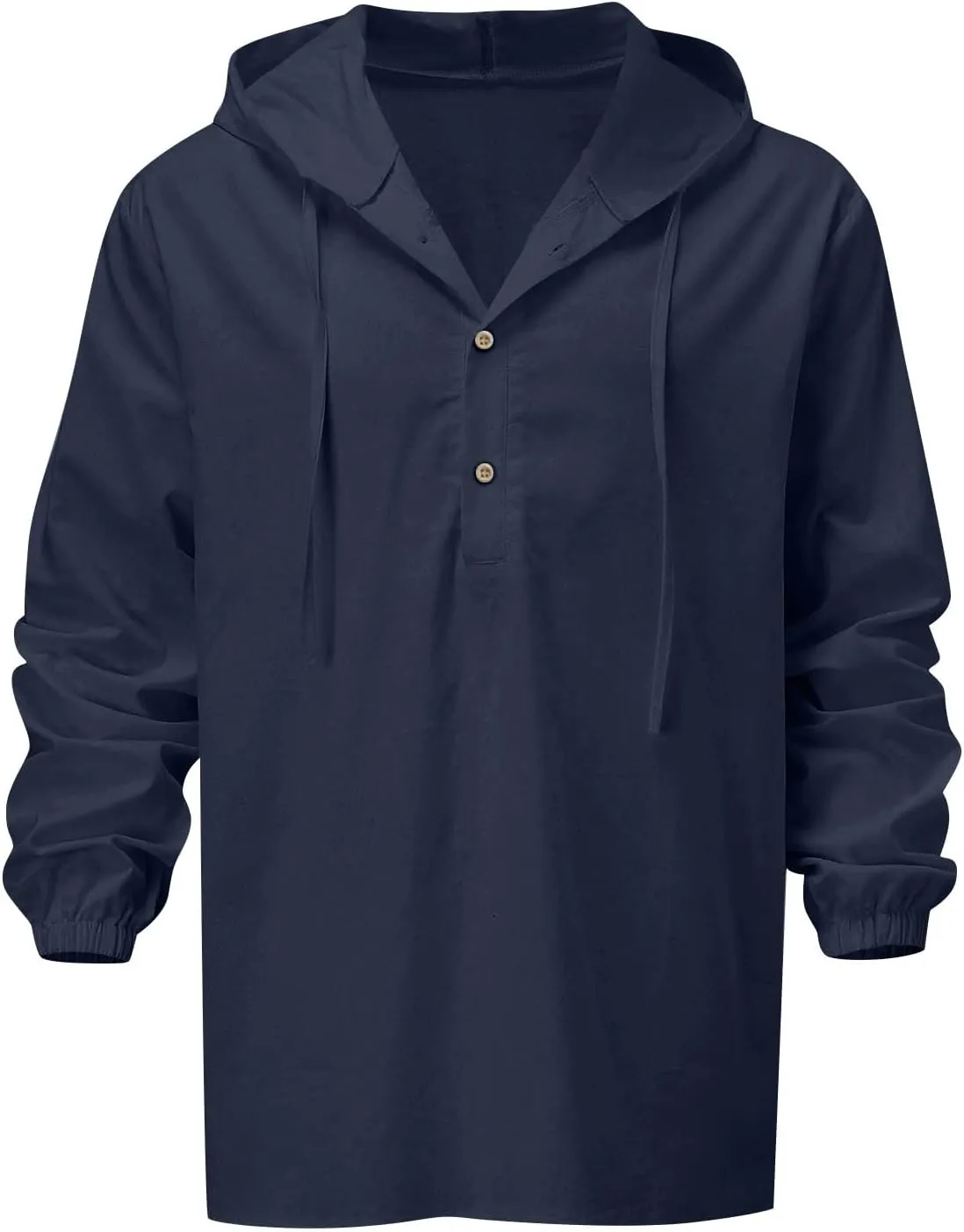 Mens Cotton Linen Hoodies Sun Protection Lightweight Beach Shirt Long Sleeve V Neck Button Down Hooded Shirt