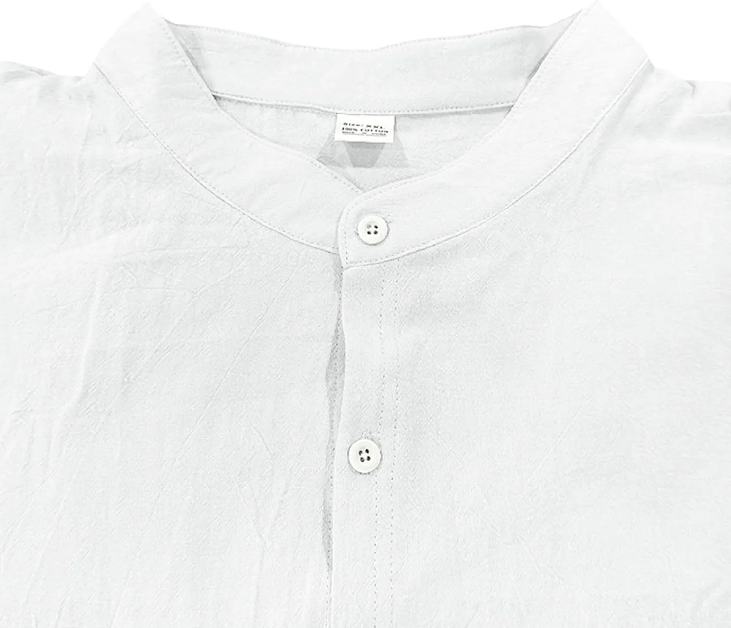 Mens Cotton Linen Shirt Long Sleeve Collarless Casual Button Down Shirt Lightweight Breathable Beach Tops
