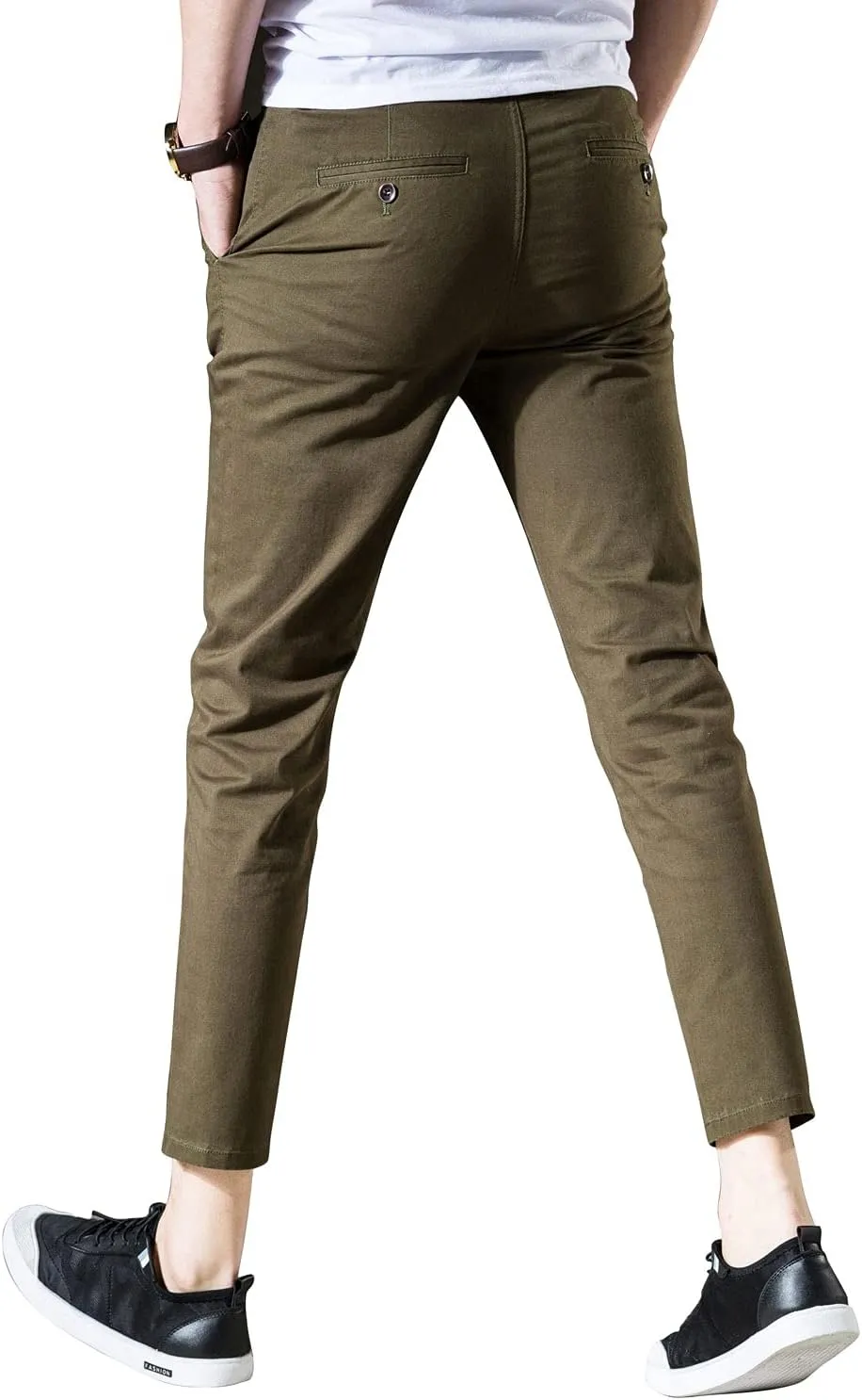 Mens Cropped Chino Pants Skinny Fit Chinos Khaki Pant