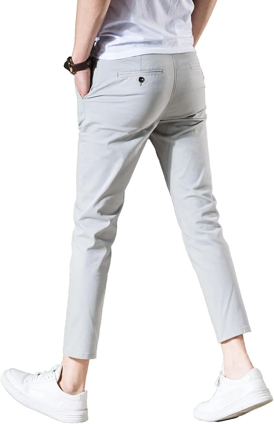 Mens Cropped Chino Pants Skinny Fit Chinos Khaki Pant